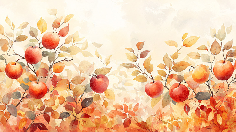 高清大图下载【趣麦麦图】水彩苹果树