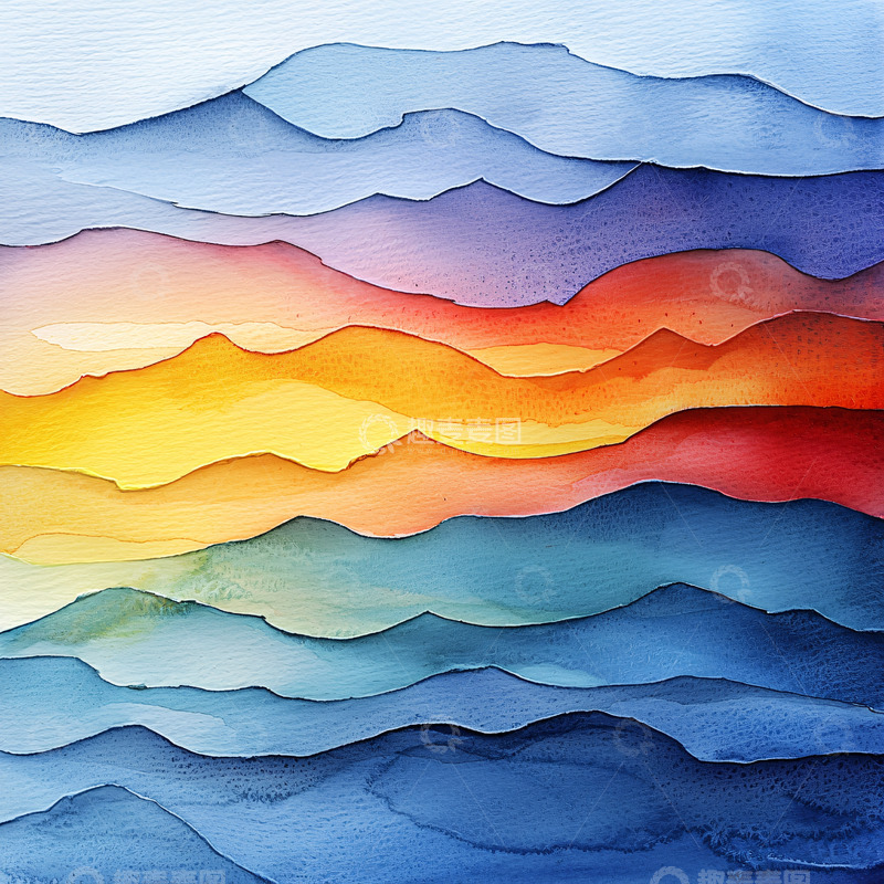 高清大图下载【趣麦麦图】水彩渐变山脉图案