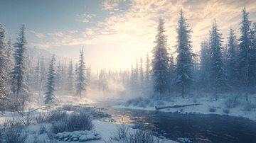 寒冷冬季的雪景森林