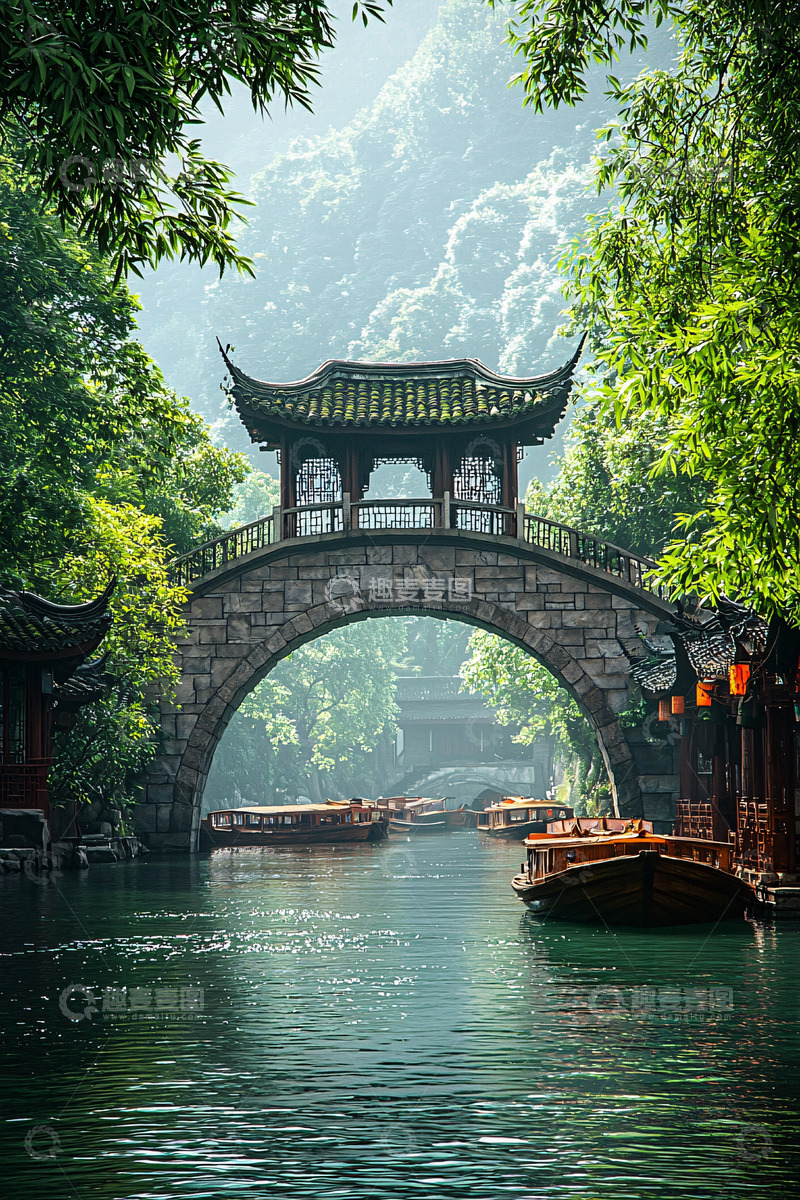 高清大图下载【趣麦麦图】古色古香的山水桥