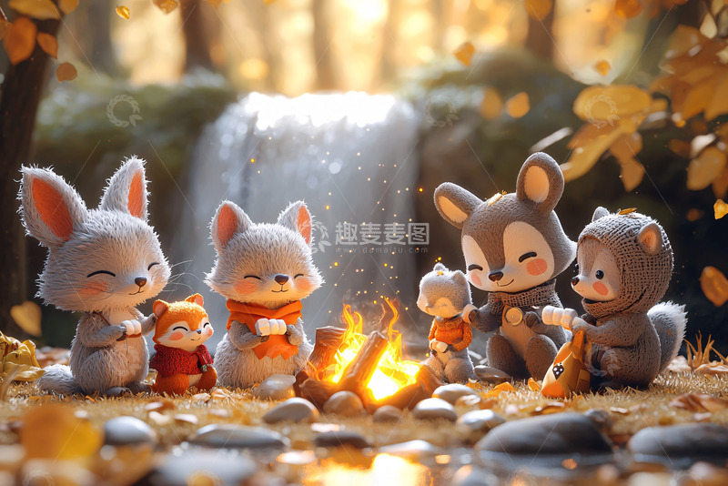 高清大图下载【趣麦麦图】森林动物篝火晚会