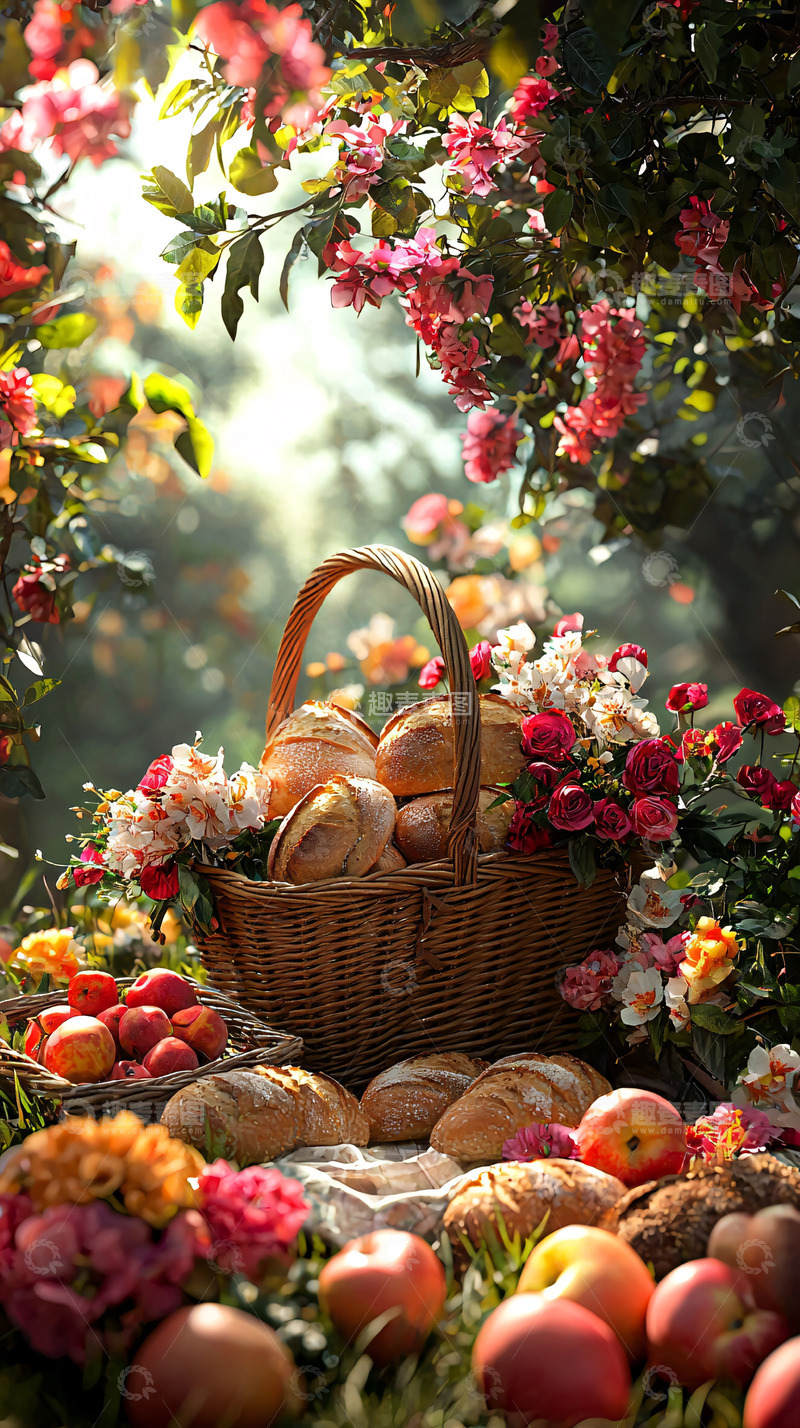 高清大图下载【趣麦麦图】花丛中的面包篮