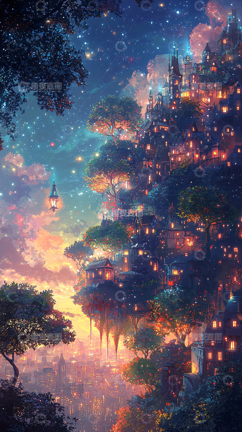 高清大图下载【趣麦麦图】星空下的悬浮山城