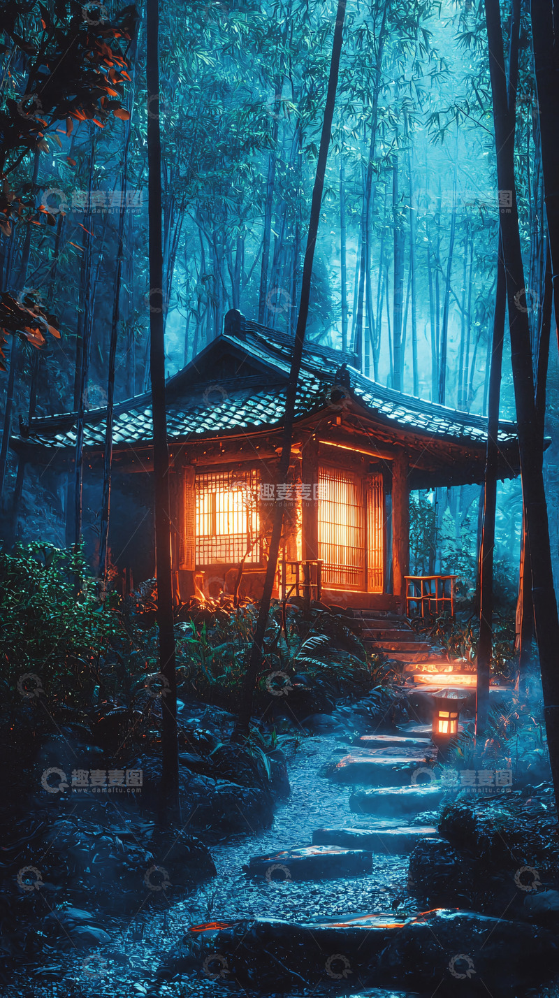 高清大图下载【趣麦麦图】竹林深处的小屋