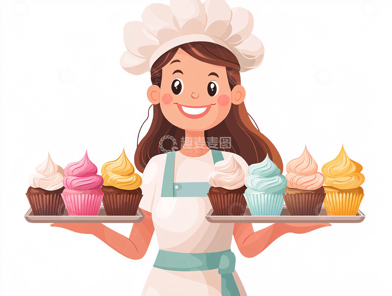 高清大图下载【趣麦麦图】拿着纸杯蛋糕的女厨师