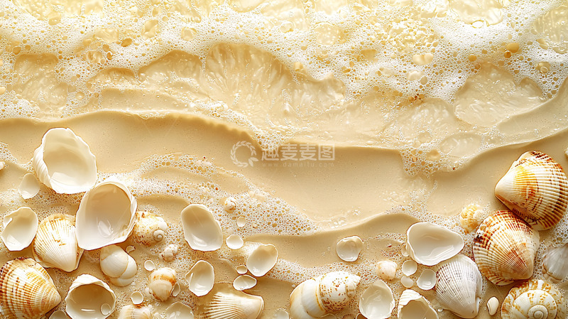 高清大图下载【趣麦麦图】沙滩贝壳海浪特写