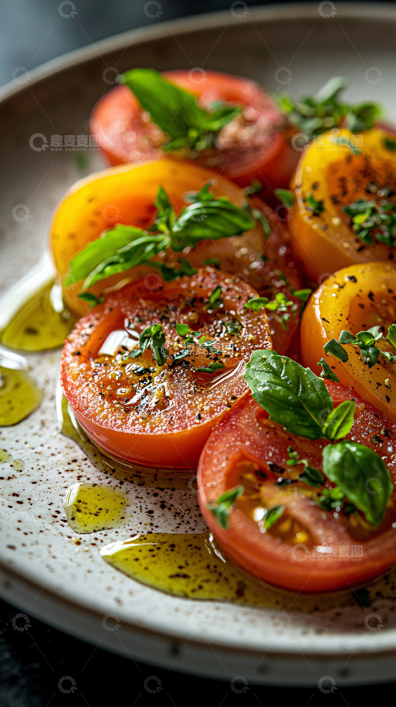 高清大图下载【趣麦麦图】番茄切片与香草油