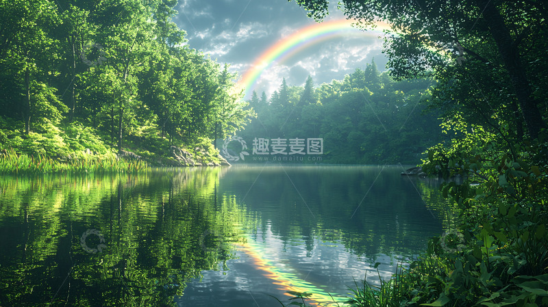 高清大图下载【趣麦麦图】彩虹森林湖泊