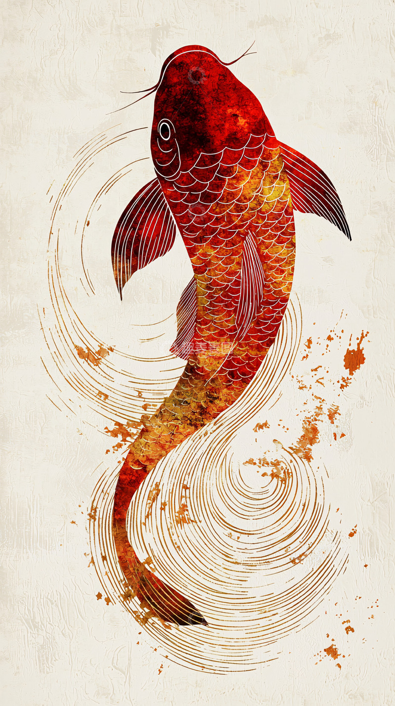 高清大图下载【趣麦麦图】红色水墨锦鲤