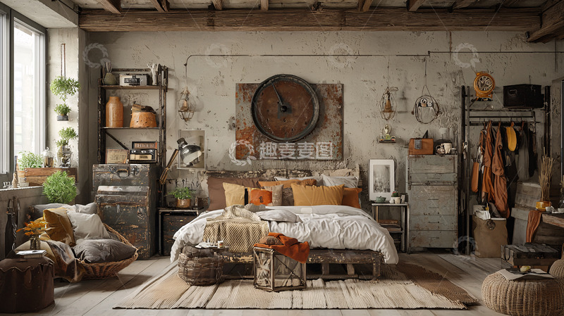 高清大图下载【趣麦麦图】工业风卧室
