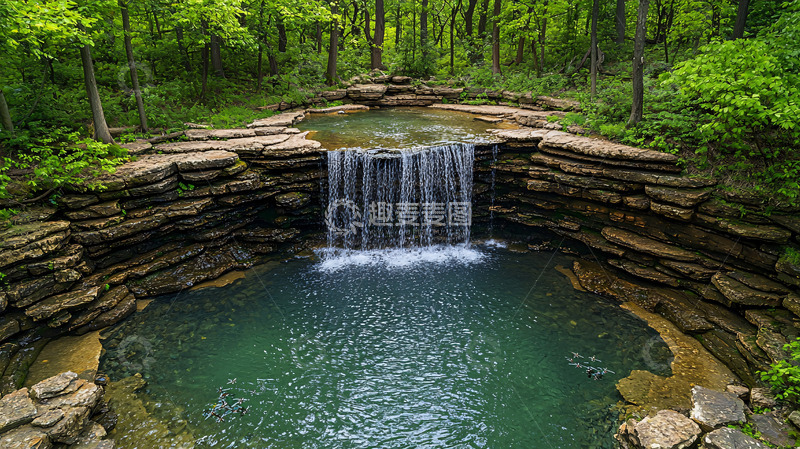 高清大图下载【趣麦麦图】小型瀑布池塘森林美景