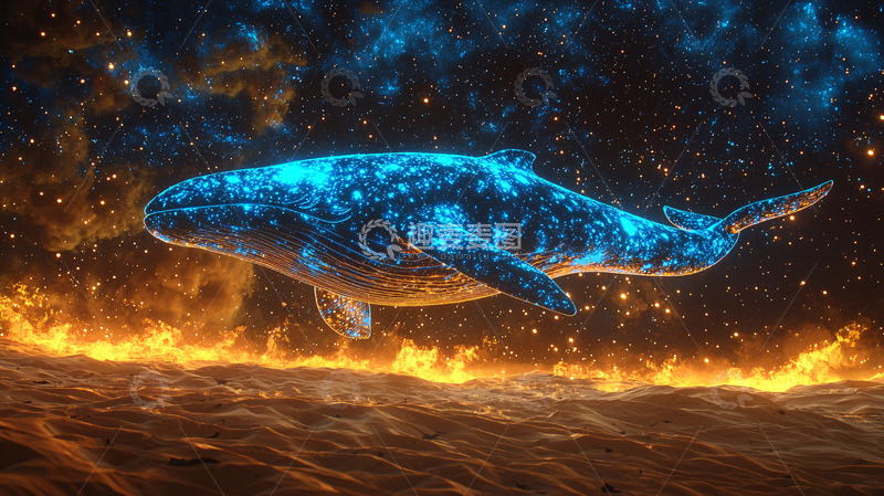 高清大图下载【趣麦麦图】星光鲸鱼火焰海洋