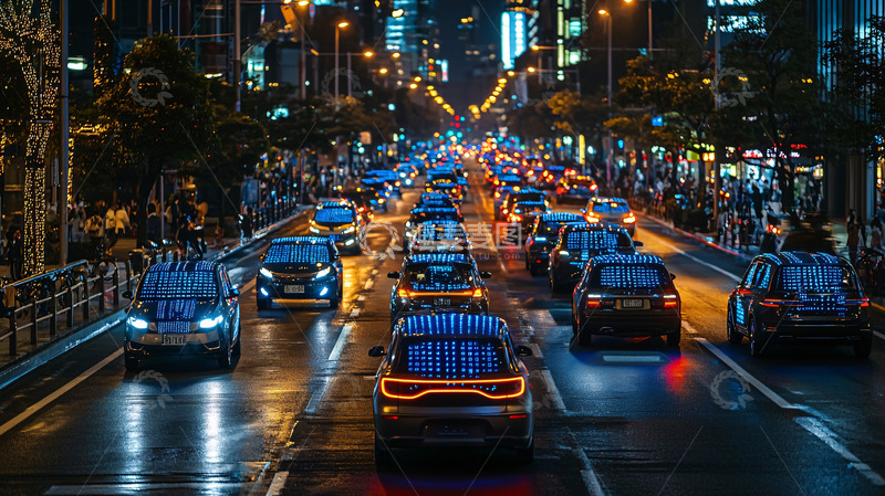 高清大图下载【趣麦麦图】夜晚城市道路拥堵