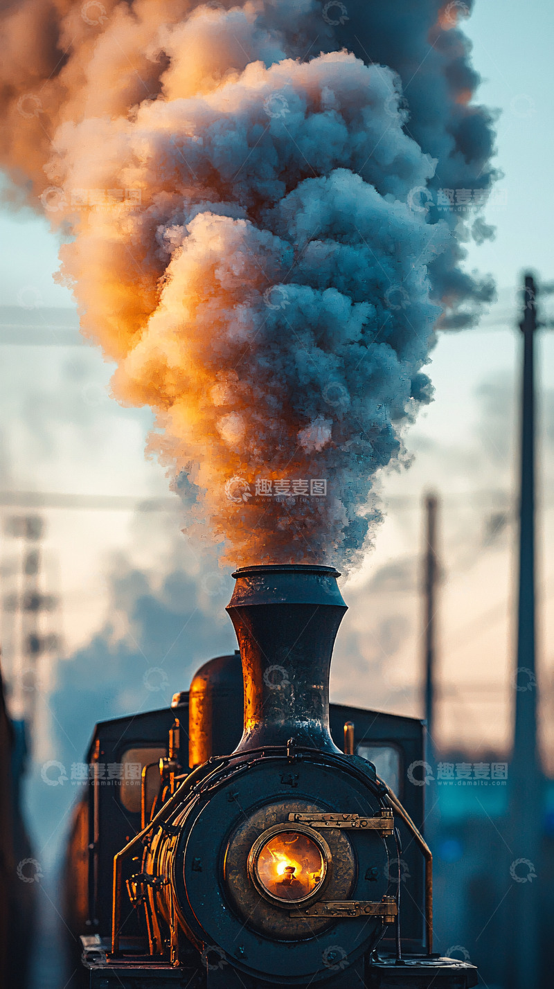 高清大图下载【趣麦麦图】蒸汽火车冒着浓烟