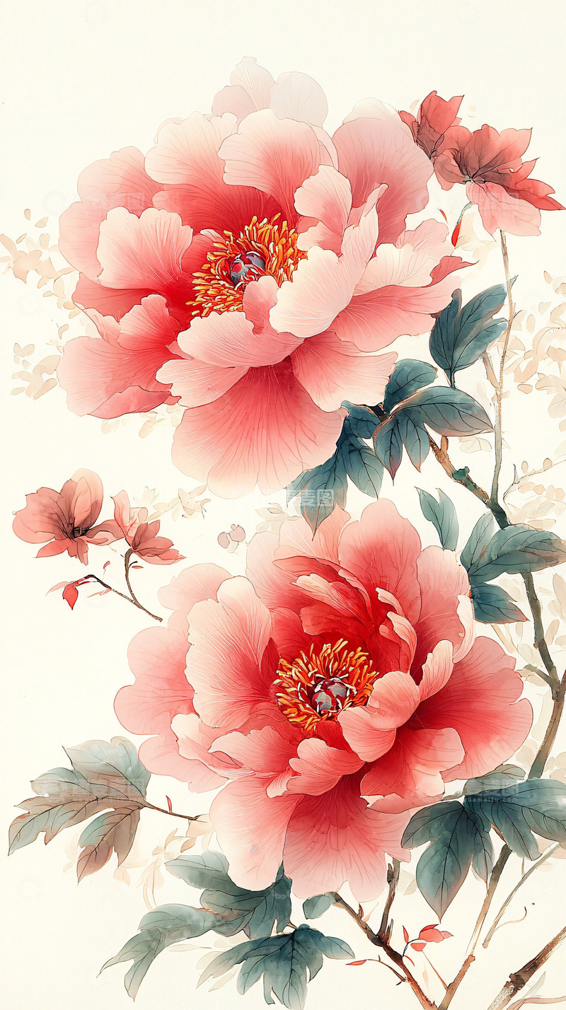 高清大图下载【趣麦麦图】粉色牡丹花水墨画