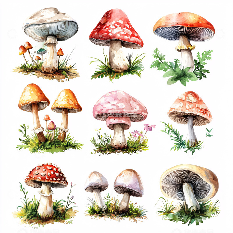 高清大图下载【趣麦麦图】水彩蘑菇图