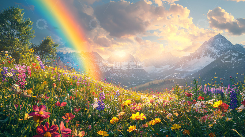 高清大图下载【趣麦麦图】彩虹山峦花海