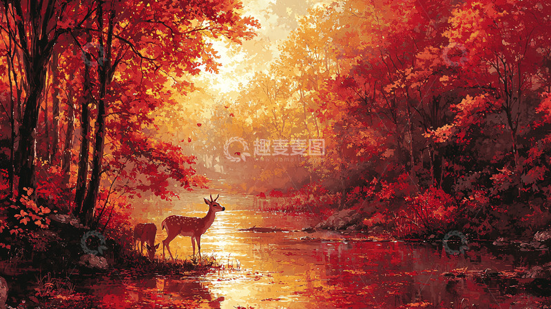 高清大图下载【趣麦麦图】秋日森林小鹿