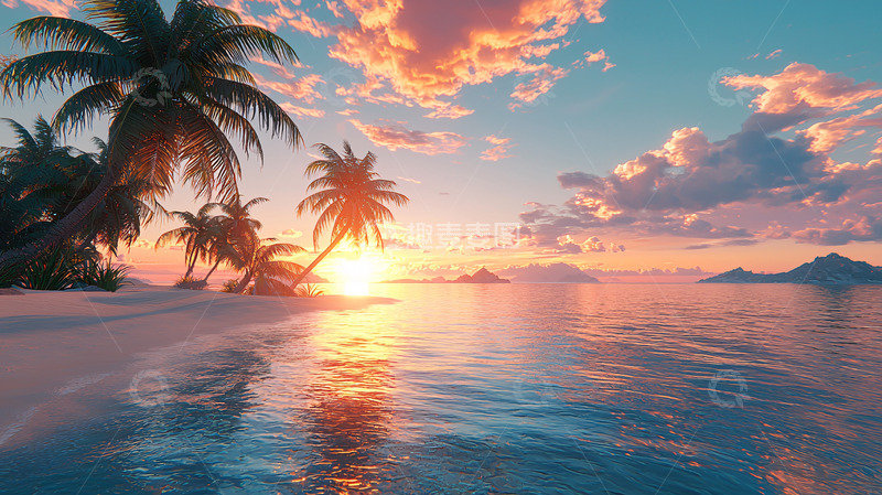 高清大图下载【趣麦麦图】热带海滩落日美景