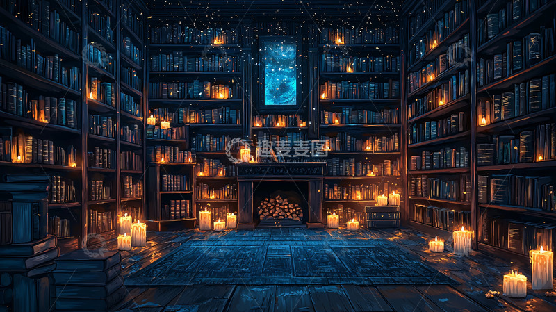 高清大图下载【趣麦麦图】烛光下的魔法图书馆