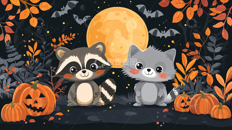 高清大图下载【趣麦麦图】浣熊猫和猫