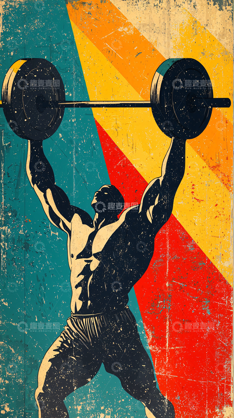 高清大图下载【趣麦麦图】复古举重运动员