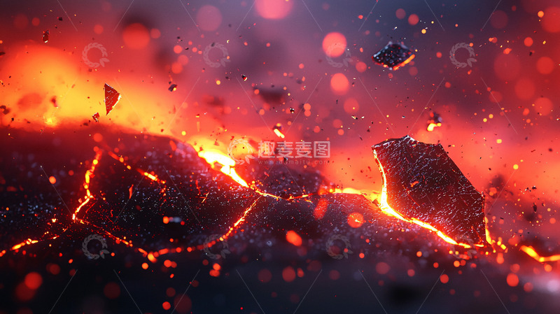高清大图下载【趣麦麦图】炽热岩浆与碎石飞溅