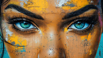 油彩泼墨风格女性双眼特写