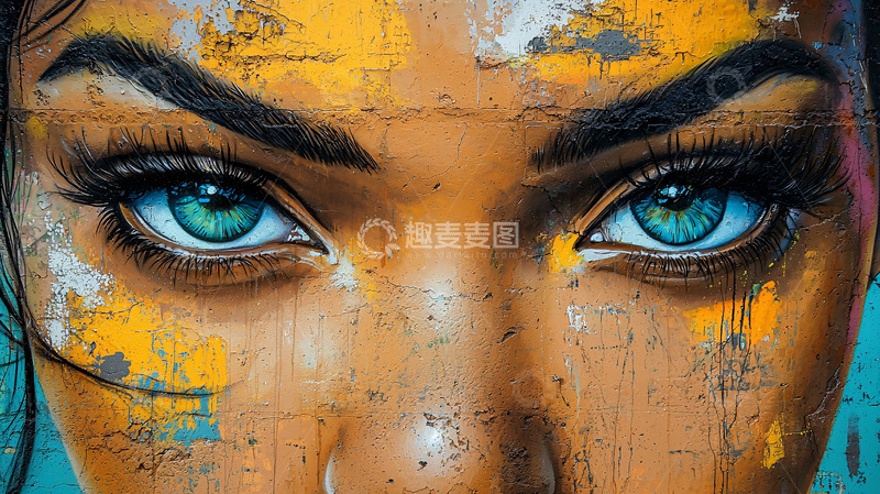 高清大图下载【趣麦麦图】油彩泼墨风格女性双眼特写