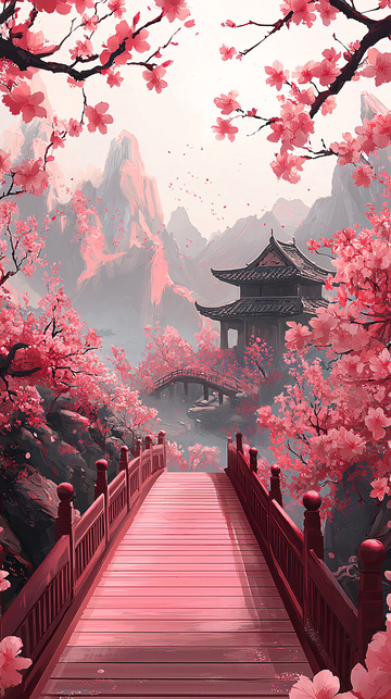 樱花盛开的古风建筑