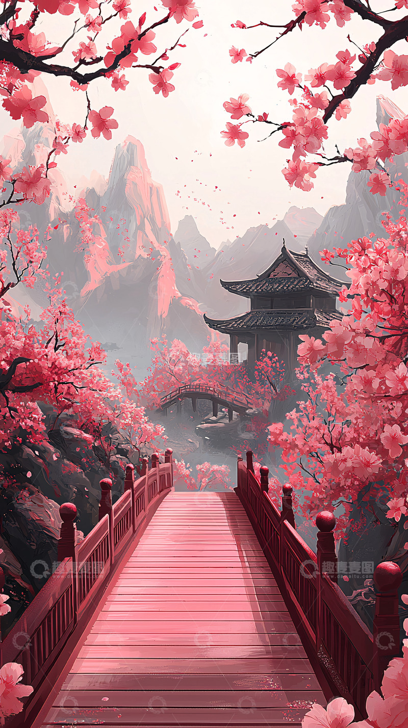 高清大图下载【趣麦麦图】樱花盛开的古风建筑
