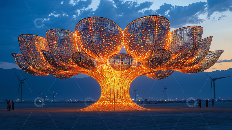 高清大图下载【趣麦麦图】燃烧的金属莲花树