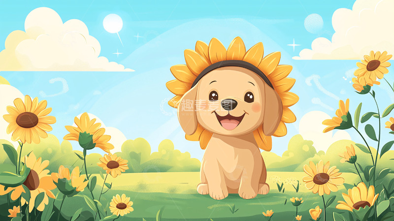 高清大图下载【趣麦麦图】向日葵狗狗
