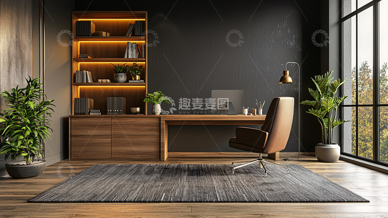高清大图下载【趣麦麦图】现代简约木质书房