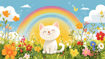 彩虹下微笑的猫咪
