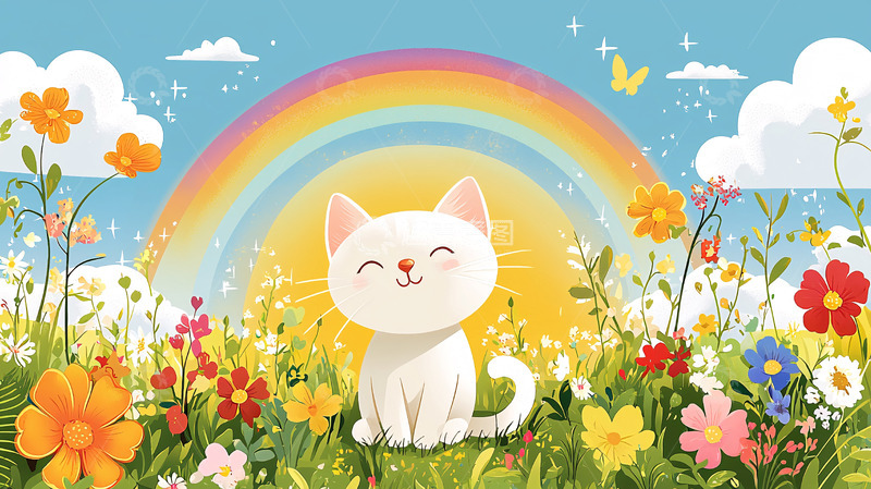 高清大图下载【趣麦麦图】彩虹下微笑的猫咪