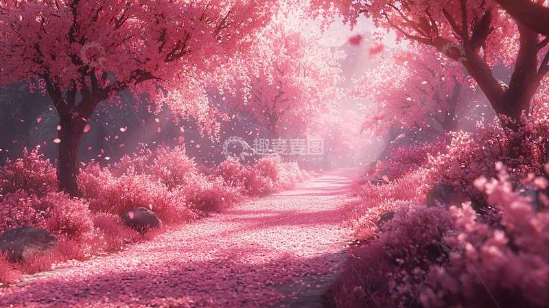 高清大图下载【趣麦麦图】粉色梦幻森林小路