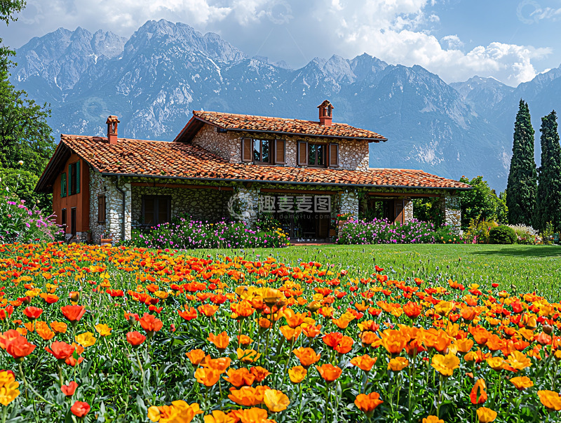 高清大图下载【趣麦麦图】山间别墅花园景色