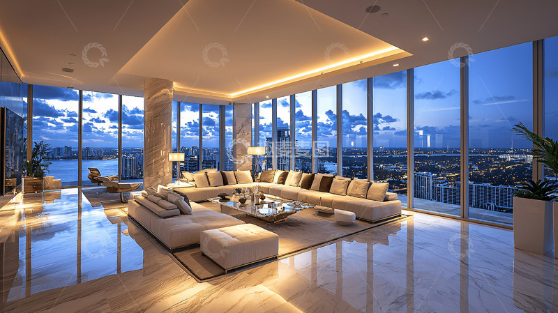 高清大图下载【趣麦麦图】高端公寓客厅夜景