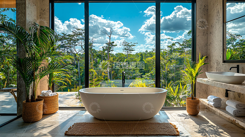 高清大图下载【趣麦麦图】落地窗浴缸