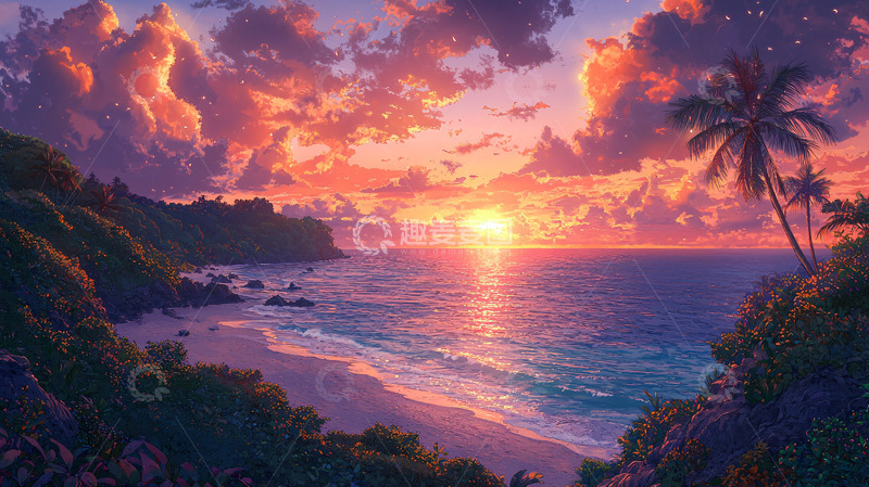 高清大图下载【趣麦麦图】热带海滩日落景色