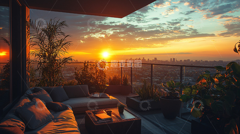 高清大图下载【趣麦麦图】阳台日落