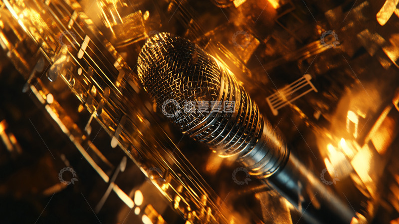 高清大图下载【趣麦麦图】金色麦克风吉他背景