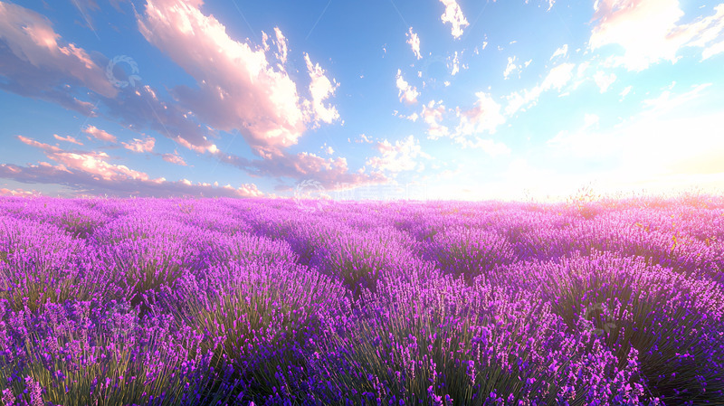 高清大图下载【趣麦麦图】阳光普照下的薰衣草田