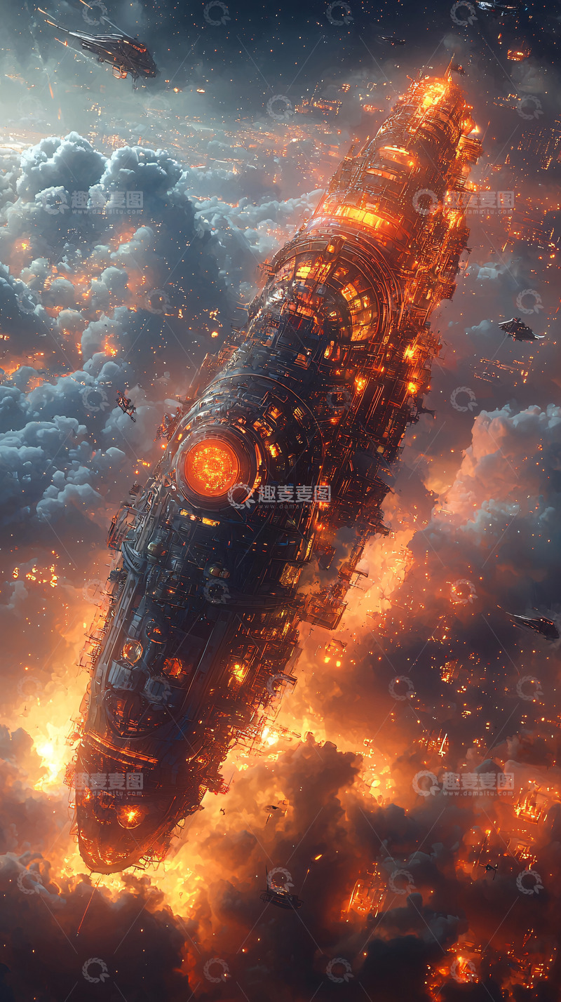 高清大图下载【趣麦麦图】燃烧的宇宙飞船