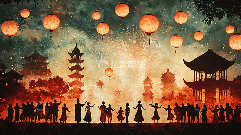 高清大图下载【趣麦麦图】古风夜景灯笼祭祀