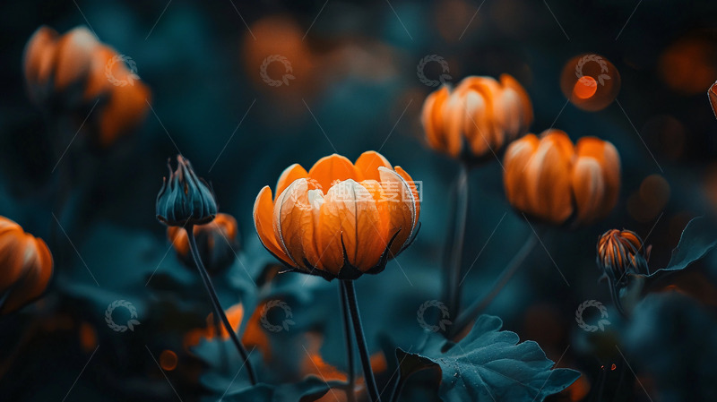 高清大图下载【趣麦麦图】暗色调橙色菊花