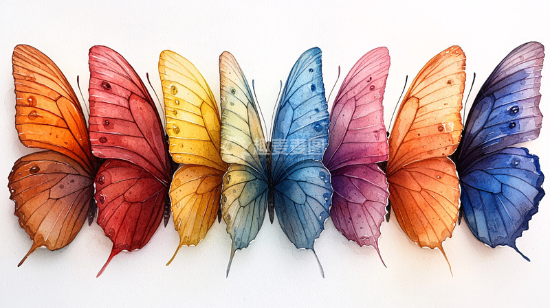 高清大图下载【趣麦麦图】七彩蝴蝶翅膀排成一列