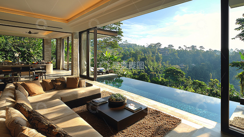 高清大图下载【趣麦麦图】豪华泳池别墅客厅