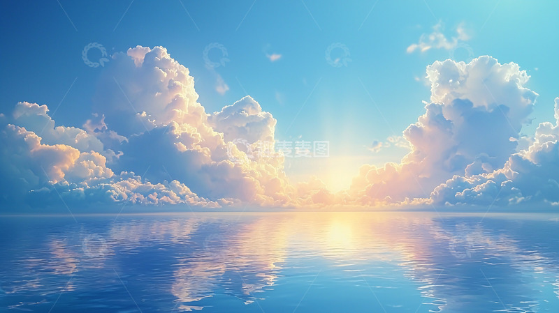 高清大图下载【趣麦麦图】平静海面上的蓝天白云